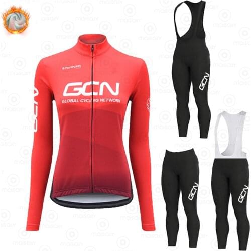 2021 New GCN Winter Thermal Fleece Cycling Jersey Set Women Outdoor Riding MTB Ropa Ciclismo Bib Pants Set Warm Cycling Clothing