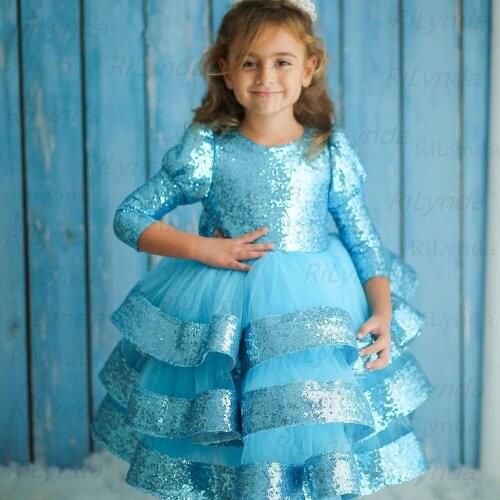 New Glitter Girl Princess Dress Long Sleeves Sequins Girl Birthday Dress Shiny Kids Party Dresses платья для девоче Christmas