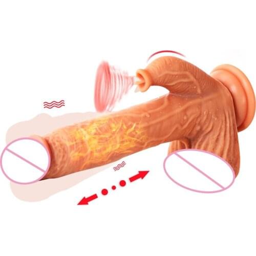 New Dildos for Women Realistic Telescopic Heating Tongue Cunnilingus Clit Stimulate Penis Vibrator Big Dildo Sex Toys for Women