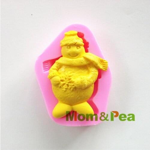 Mom&Pea 0453 Free Shipping Christmas Snowman Silicone Mold Cake Decoration Fondant Cake 3D Mold Food Grade DIY