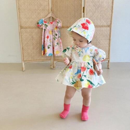 Baby Girls Clothes Floral Newborn Baby Romper Dress Princess Girls Summer Baby Clothes With Hat Infant Toddler Girls Jumpsuit