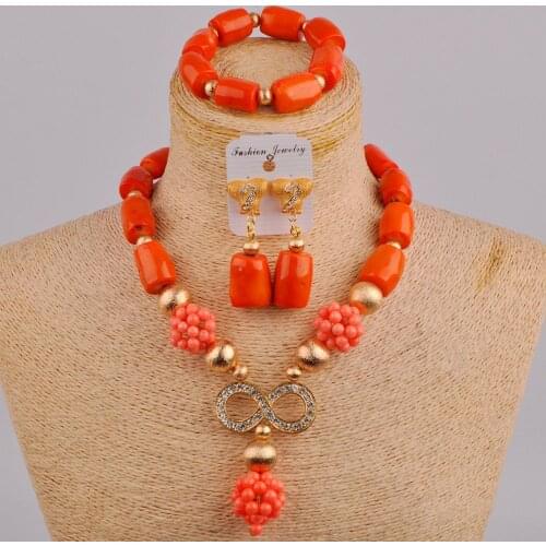 Orange/Red/White Costume Necklace African Coral Set Nigerian Wedding Coral Beads Bridal Jewelry Sets 1CZQ2D