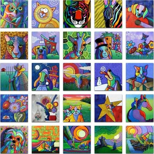 5D Full Square Diamond painting embroidery Cross stitch Cartoon Owl Cat Tiger Zebra Dog Leopard Cow Tortoise 3D Round mosaic 531