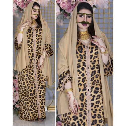 Ramadan Turkey India women Muslim Dress Abaya Duabi Arabic Leopard Print Vestidos Moroccon Kaftan Islamic Clothing Gown elbise
