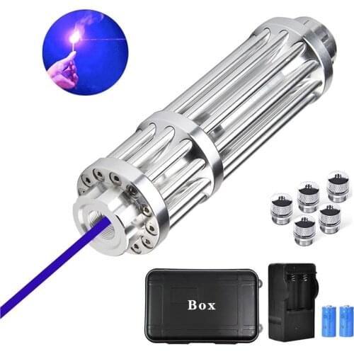 Flashlight Blue Laser Pointer Blue Light 450nm 10000m Tactical Rechargeable LED with Blue Light for Hunting Hiking Camping