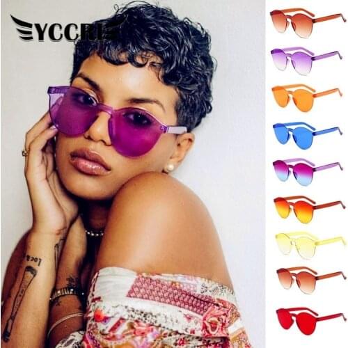 2020 Rimless Fram Candy Cat Eye Sunglasses Women Luxury Eyewear Sun Colorful Round Sun Glasses Women UV400 Gafas De Sol Mujer