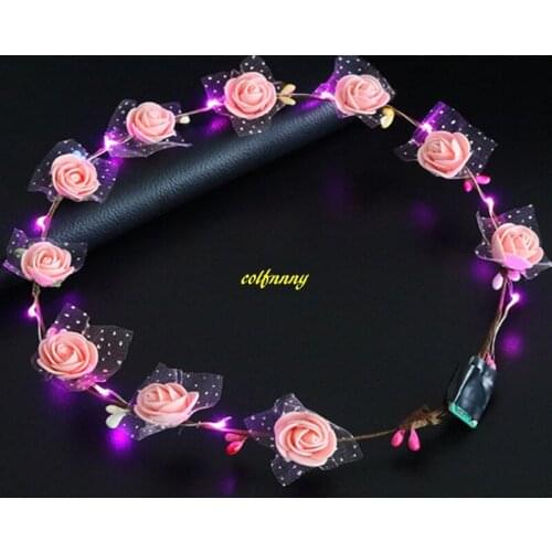 50pcs/lot Wedding Party Crown Lace 10 Flowers Headband LED Light Up Hair Wreath Hairband Garlands Girl Christmas Glowing Wreath
