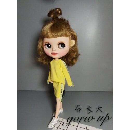 New Fashion Yellow/Green Long Sleeve Hoodie+Skirt for ob24, Azone S, Barbies, Blyth Shirt Doll Clothing for 1/6 doll accessories