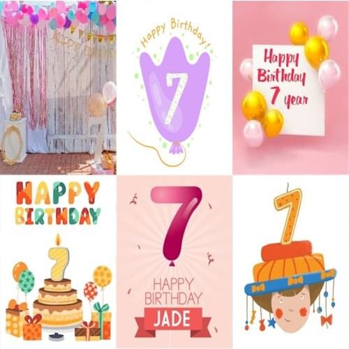 Photo Studio Props Vinyl Photography Backdrop Seventh Birthday Balloon Cake Decor Seven Year Old 7St Birthday Decoration
