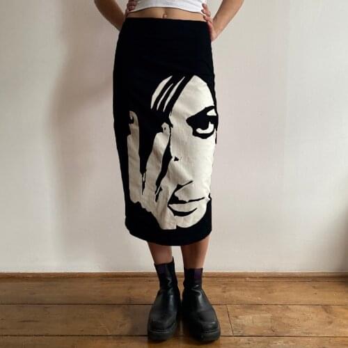 2021 New Human Face Print Long Skirts Women Summer Autumn High Waist Bodycon Straight Skirts Casual Sexy Club Punk Skirt Female