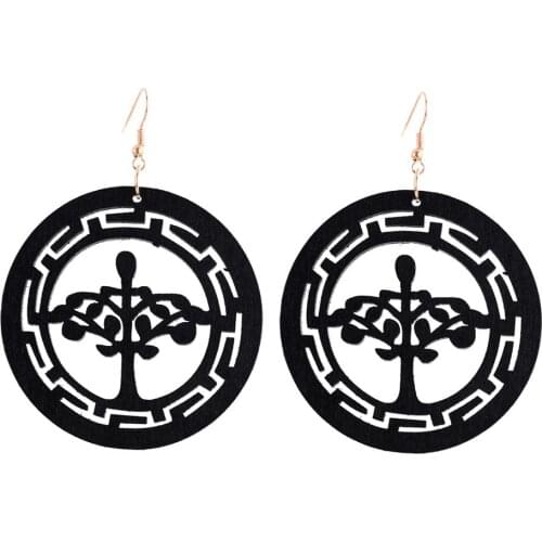 YULUCH Ethnic Round Wooden Hollow Street light Pendant Earrings For Women African Statement Jewelry Big Drop Earrings Party Gift