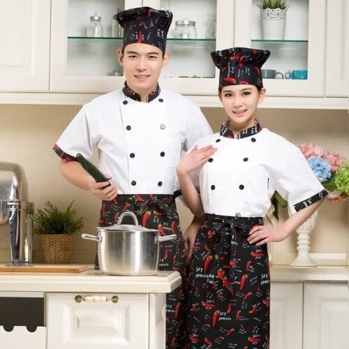 1set (Chef Uniform,apron,hat ) Unisex Chef Top Jackets, Food Cooking sushi apron hat,Kitchen Work Wear