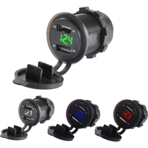 12V-24V Car Motorcycle USB Charger Socket 5V 3.1A Dual USB Adapter Power Plug With Digital Display Voltmeter