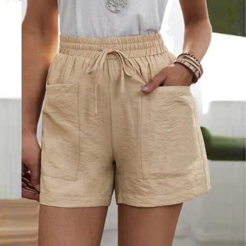 2021 New Women Shorts Summer Casual Cotton Linen Shorts Plus Size High Waist Pocket Wide Leg Pants Fashion Streetwear Short Pant