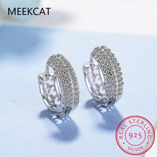 2021 New Super Shiny S925 Silver Earring Wedding Jewelry for Woman Double Row Zircon Crystal Hoop Earring Pendientes Mujer