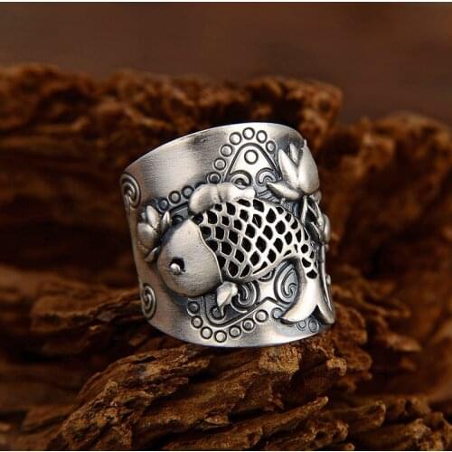 2021 original design handmade Thai trend fish pattern opening ring light luxury craft charm female jewelry gift