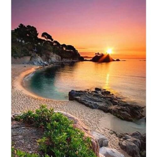 5D DIY Diamond Painting Landscape Painting Seaside Sunset Picture Square Round Diamond Embroidery Cross Stitch Gift WG2828