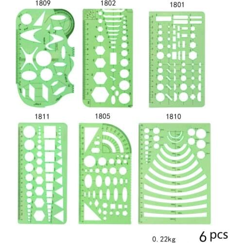 6 pcs/set Rule Transparent Drawing Template Tool Architectural Design Ruler Stencil Measuring Tool