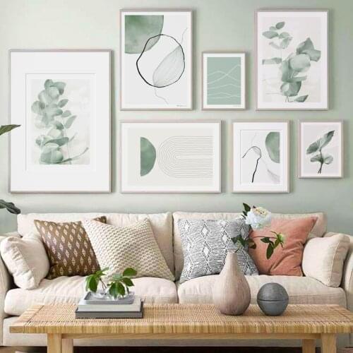 Abstract Line Mountain Geometry Eucalyptus Leaves Nordic Poster Wall Art Print Canvas Painting Decor Pictures For Living Room