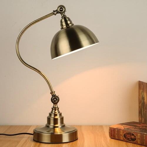 Library art deco bronze table lamp led work reading light study room class desk lamp vintage E27 Rustic plated iron table light