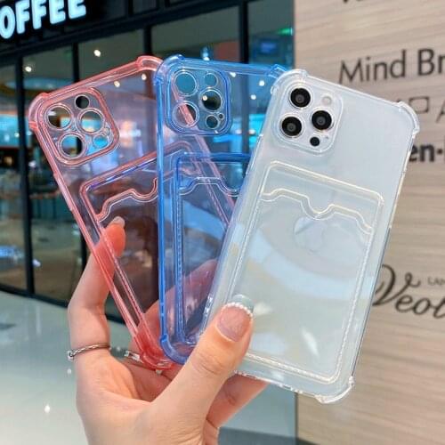 Phone Case For iPhone 12 11 Pro X XR XS Max 7 8 Plus SE 2 12 Mini Fashion Card Holder Candy Color Clear Soft TPU For iPhone 11