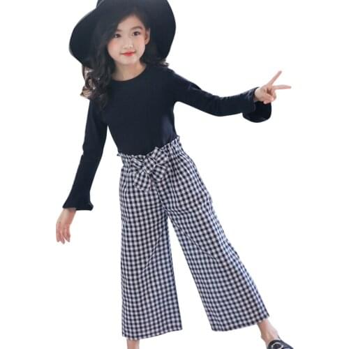 Kids Clothes Tshirt + Plaid Pants Childrens Clothes For Girls Spring Autumn Costume For Girl Casual Style Childrens Tracksuit