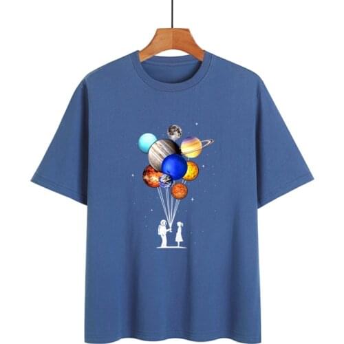 New Summer Fashion Men Short Sleeve Balloon Planet Printed T-Shirt Boy Casual Tops Cool Man Tees