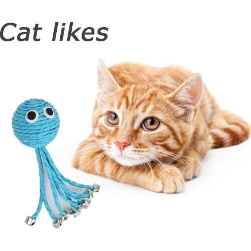 Cat Toy Pet Paper Rope Woven Chew Bells Toys Kitten Interaction Molar Pet Supplies Cat Accessories Fun Cute Octopus Interactive
