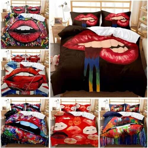 3D Digital American Printing Bedding Set Sexy Lips Quilt Cover Set Double Size