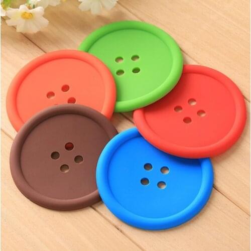 Round Silicone Coasters Button Coasters Cup Mat Home Drink Placemat Tableware Coaster Cups Pads 5 Colors LX4605