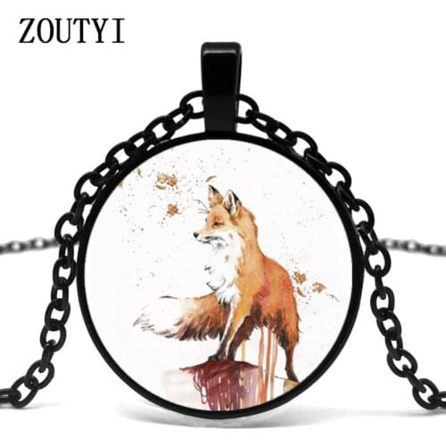 Hot, autumn maple leaf fox glass pendant necklace, men and women pendant necklace jewelry