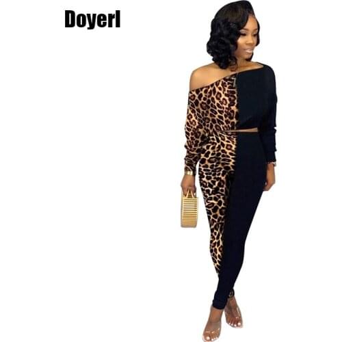 Plus Size Tracksuit Women Two Piece Set Top and Pants Fall Sexy Leopard Sweat Suits Women 2 Piece Outfits Casual Matching Sets