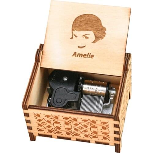 Amelie Music Box 18 Note Windup Clockwork Mechanism Engraved Wood Music Box for Kids,Play La Valse D'Amelie