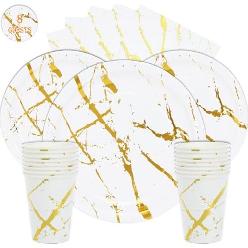 Marbling Gold Disposable Tableware Set Gold Wedding Supplies Birthday Party Paper Nice Party Adult Favor Wedding Party Decor
