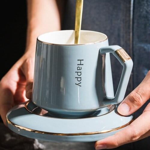 Coffee Cup Sets with Lid Spoon European Luxury Afternoon Custom Coffee Cup Saucer Household Ceramic Cups Three-piece Set