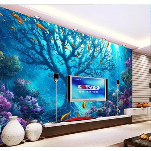 Custom photo mural 3d wallpaper Fantasy underwater world big tree coral fish background room home decor wallpaper for walls 3 d