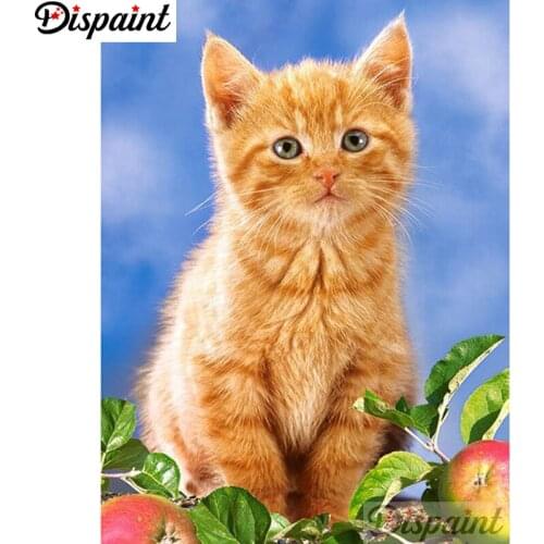 Dispaint Full Square/Round Drill 5D DIY Diamond Painting "Animal cat apple" 3D Embroidery Cross Stitch Home Decor Gift A18897