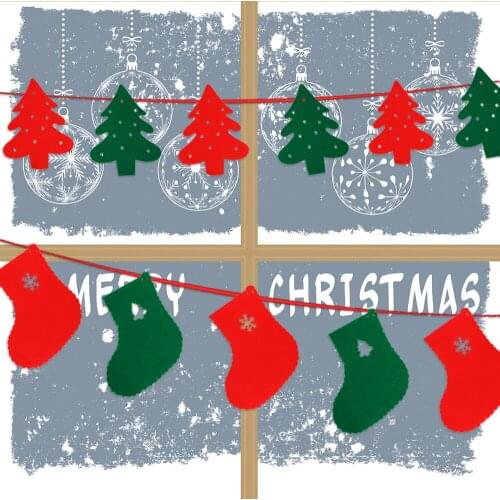 Non-woven Fabric Xmas Flags Hanging Decor Ornament Christmas Floral Bunting Banners Xmas Decor Christmas Decoration