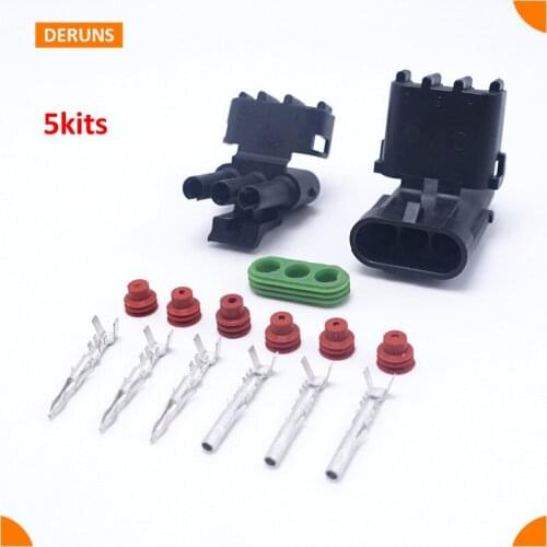 New Brand 5Sets Kits 3 Pin/Way Delphi Waterproof Seal Electric Wire Connector Plugs For Auto Car