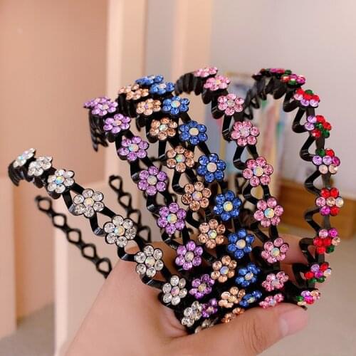Korean Rhinestone Wavy Shape Head Hoop Woman Fashion Anti-Slip Toothed Hair Band Girl Sweet Flower Shining Diamonds Hairpin Gift