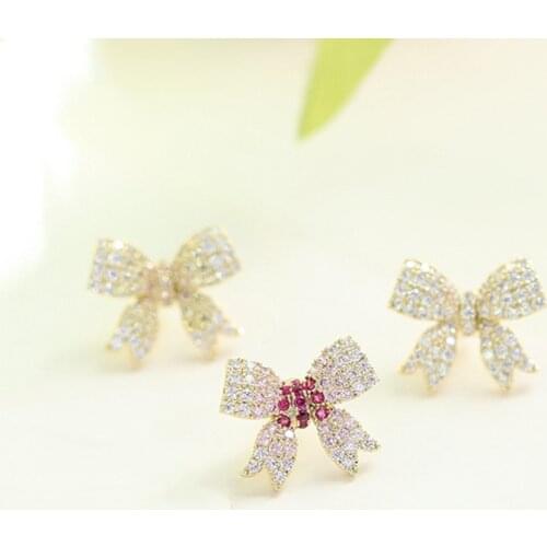 OKILY Delicate Three Color Zirconia Bowknot Lapel Pin for Women Skirt Accessories Mini Collar Pins 2021 Trend Jewelry