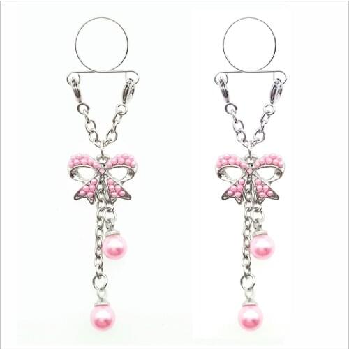 Pink Butterfly Nipple Ring Faux Nipple Ring Body Piercing