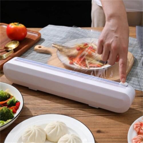 Creative Household Suction Cup Type Plastic Wrap Cutter Adjustable Storage Sliding Knife Type Cutting Box Kitchen Tools Supplies