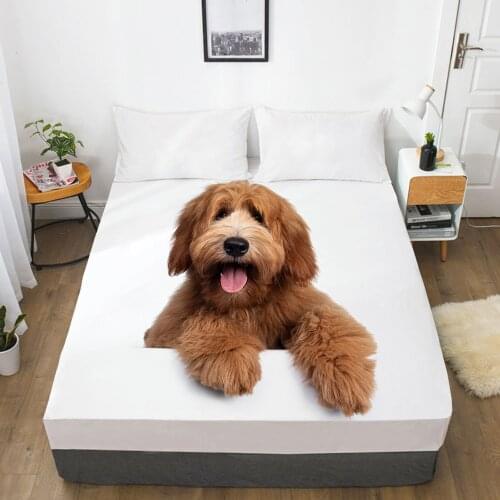 Luxury Elastic fitted sheet bed sheet With An Elastic Band Mattress Cover Customizable size Bed cover for home animal Dog brown