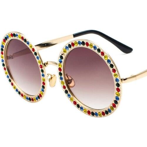 Luxury Crystal Diamond Round Sunglasses Women Brand Designer Vintage Shades Rhinestone Sun Glasses for Men Oculos