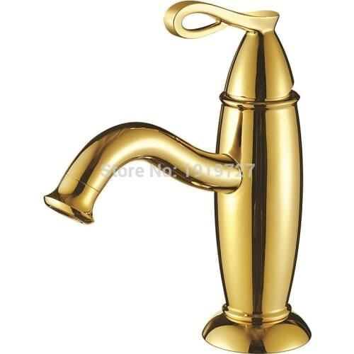 Vidric Luxurious 100% Brass High Quality Gold Finish Contemporary Single Hole Handle Mixer Tap Deck Mounted Bathroom Vessel Fauc