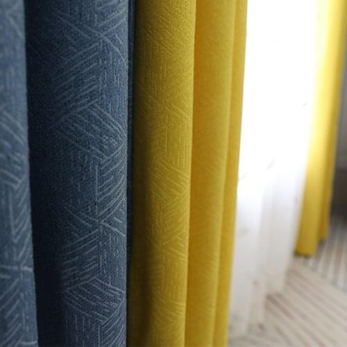 Chenille Color Matching Shading Nordic Simple Thick Modern Line Jacquard Blue Green Curtains for Living Room Bedroom