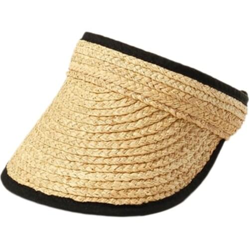 Summer Hat Sun Protection Adjustable Straw Empty Top Hat Wide Brimmed Visor Woven Cap for Girls Outdoor Beach