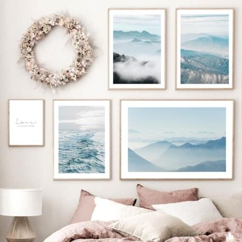 Blue Mountain Fog Sea Sky Quote Landscape Wall Art Canvas Painting Nordic Posters And Prints Wall Pictures For Living Room Decor
