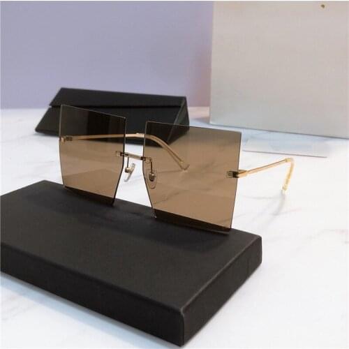 Oversize Big Square Frame Rimless Clear Green Sunglasses Women Unisex Unusual Steampunk Rectangle Chrome Eyewear Men 2021 Summer